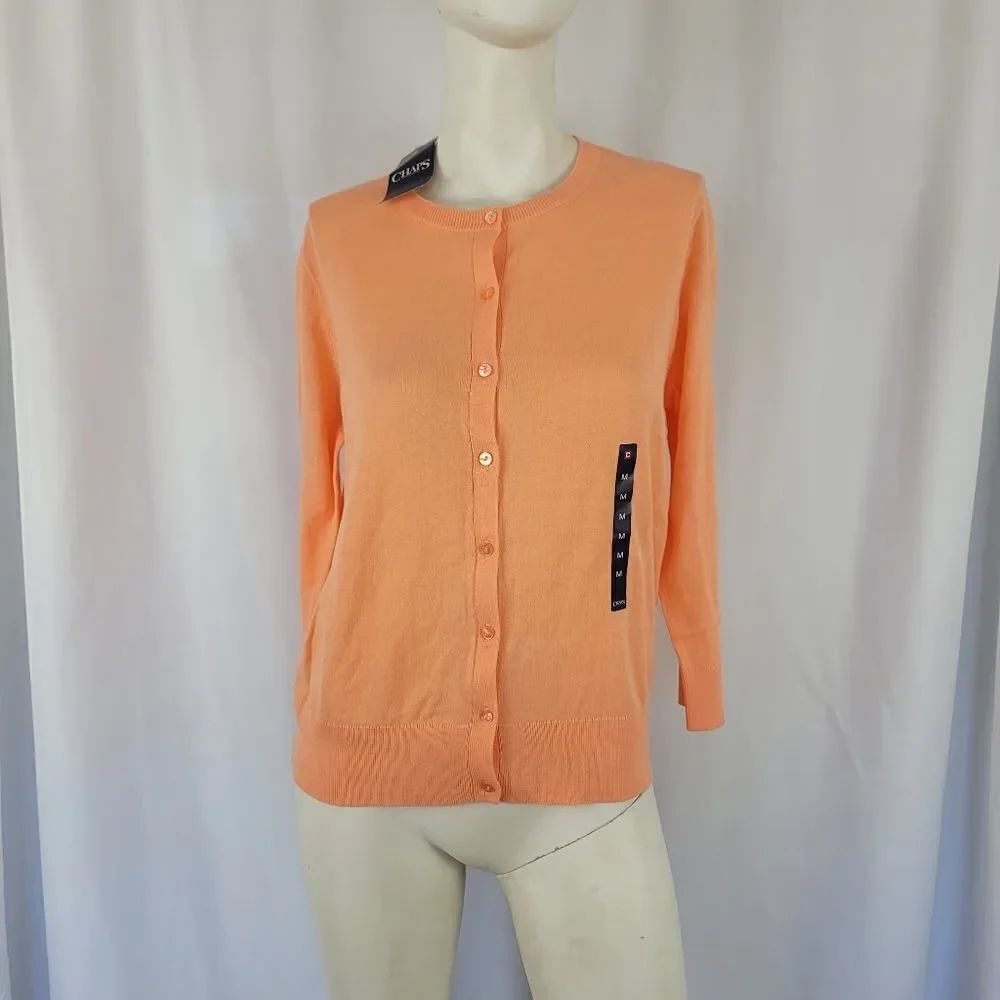Chaps orange cardigan size M - Picture 3 of 7
